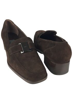 Bally Cerota Brown Suede Slip On Blocked Heel Loafer Dark Academia Preppy